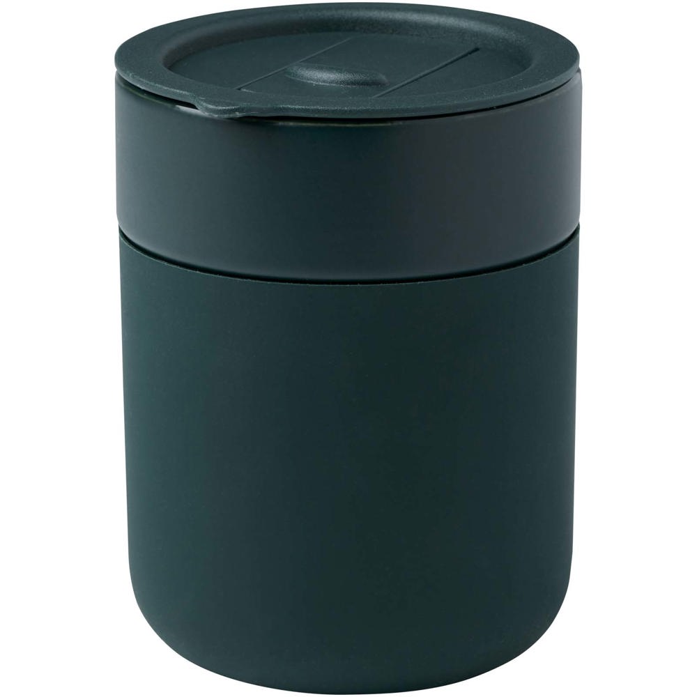 Java 330 ml beker van keramiek met siliconen wikkel en plastic deksel - met logo of onbedrukt bestellen - groen