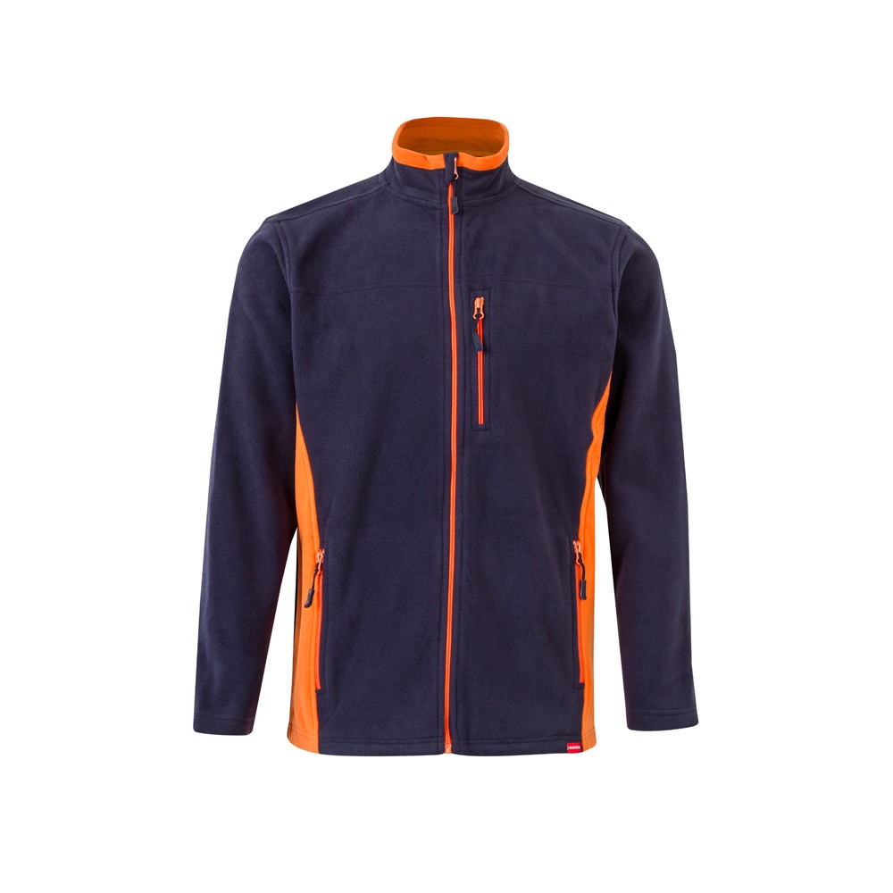 VL GERAS. Tweekleurig fleecejack (220g/m²) van polyester (100%) - bedrukt of onbedrukt verkrijgbaar - Marineblauw, Oranje