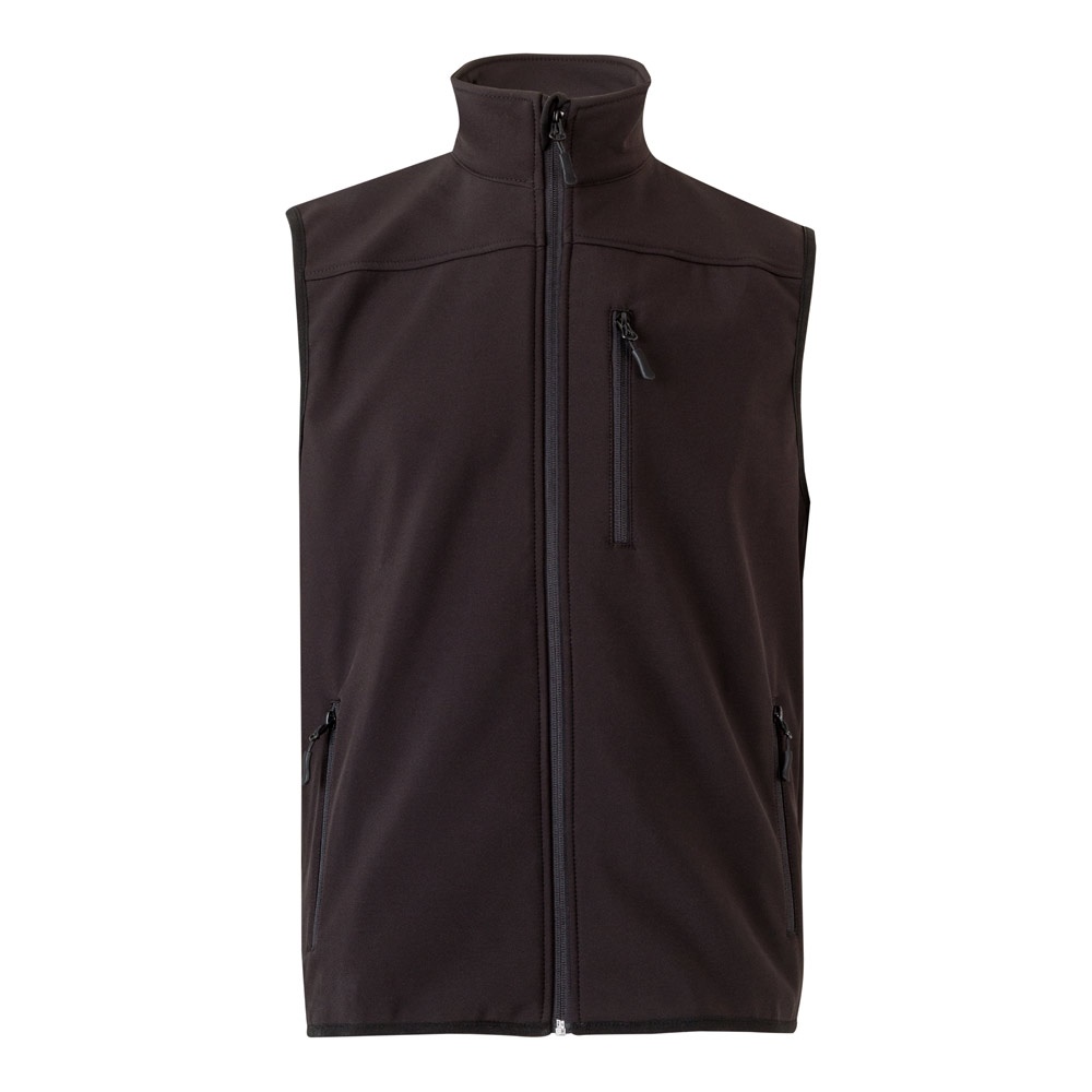 VL VARUNA. Softshell vest (280g/m²), met polaire voering, van polyester (94%) en elastaan (6%) - bedrukt of - Zwart