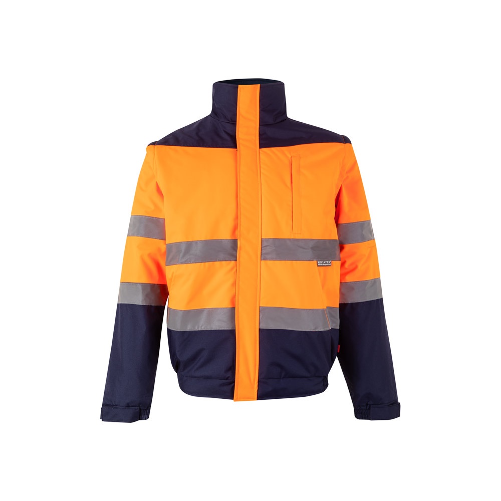 VL JUPITER. Tweekleurig gewatteerd jack (180g/m²) van polyester (100%) met PU-coating - kopen of bedrukken - Marineblauw, Oranje