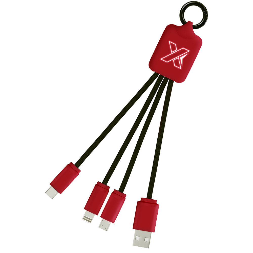 SCX.design C15 quatro oplaadkabel met oplichtend logo - kopen of bedrukken - Middenrood, Zwart