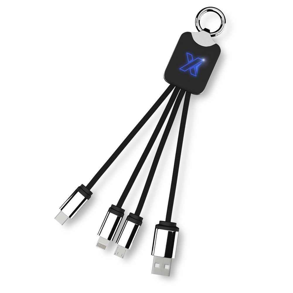 SCX.design C15 quatro oplaadkabel met oplichtend logo - kopen of bedrukken - Blauw, Zwart