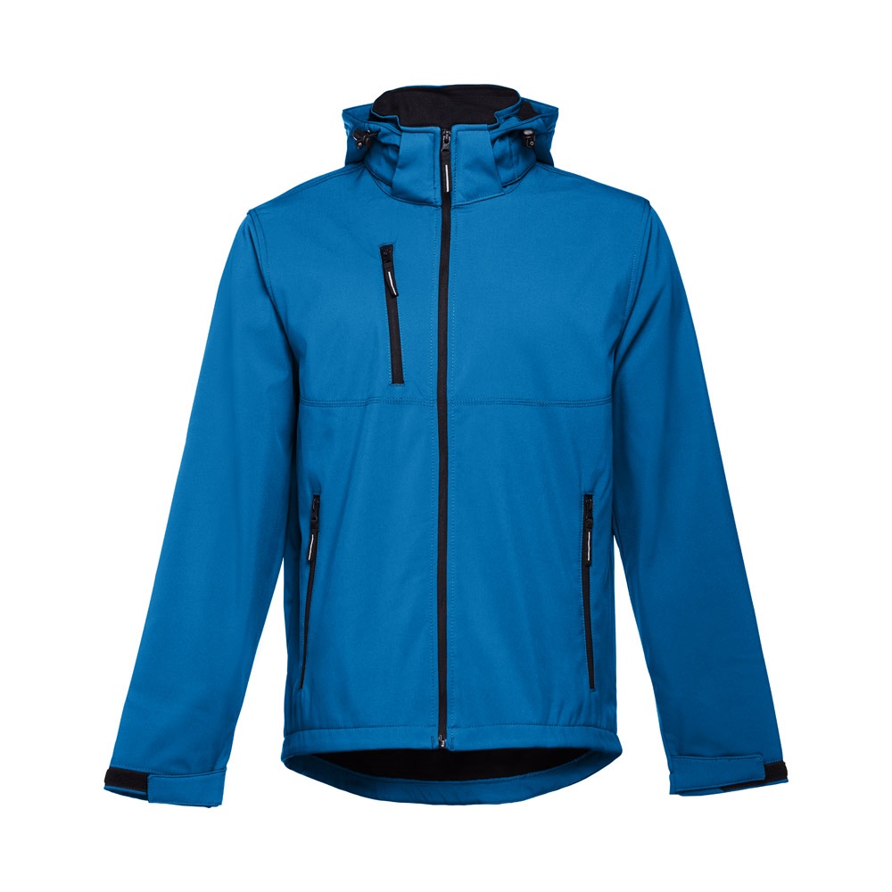 THC ZAGREB. Softshell herenjack van polyester en elastaan - bedrukt of onbedrukt verkrijgbaar - Petrolium blauw
