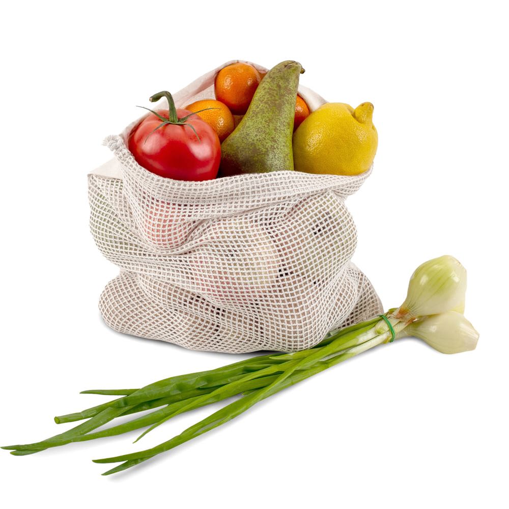 Herbruikbaar groente &amp; fruit zakje OEKO-TEX® katoen ecru 30x40cm