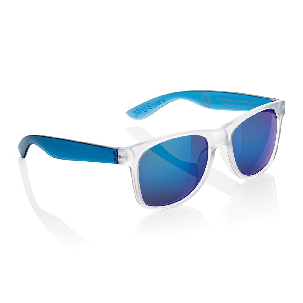 Gleam RCS zonnebril met gerecycled PC spiegelglas - kopen of bedrukken - blauw, wit (± PMS 7701/ ± PMS White)