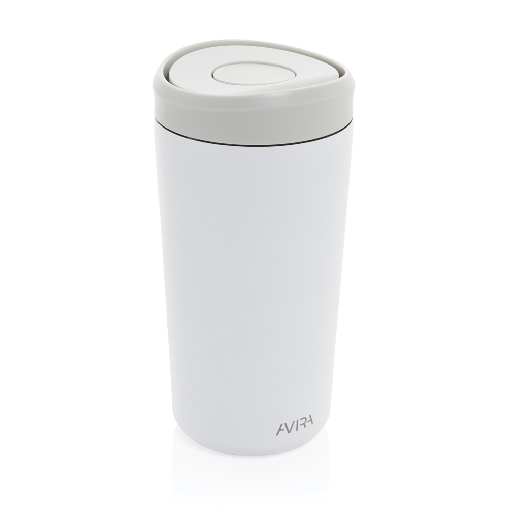 Avira Alix RCS recycled staal klik beker 400ML - met logo of onbedrukt bestellen - wit (± PMS White)