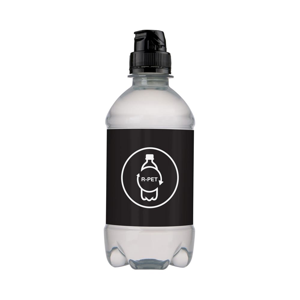 Bronwater 330 ml met sportdop - met logo of onbedrukt bestellen - transparant/zwart