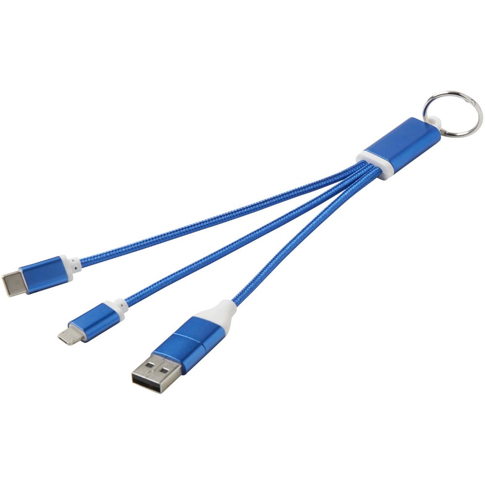 Metal 4-in-1 oplaadkabel van gerecycled aluminium met sleutelhanger - voor bedrijven en relatiegeschenken