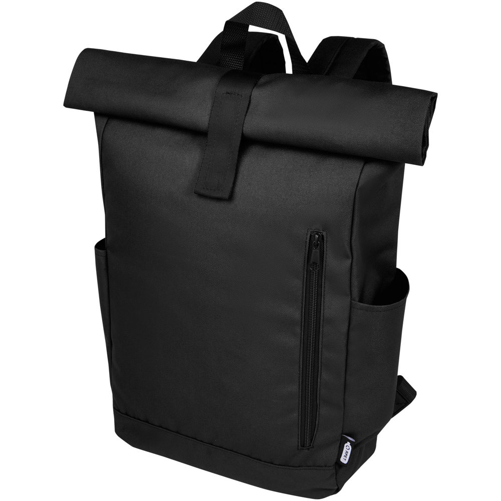 Byron 15,6" rugzak van GRS RPET met opgerolde bovenkant 18 L - met logo of onbedrukt bestellen - Zwart