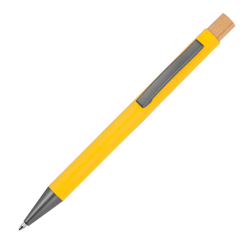 Pen van gerecycled aluminium met bamboe drukker - met logo of onbedrukt bestellen - Geel