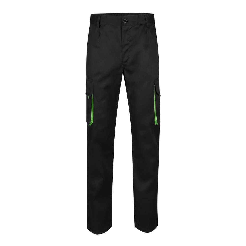 VL HYPNOS. Tweekleurige keperstof broek met meerdere zakken (200g/m²), van katoen (35%) en polyester (65%) - Zwart, Groen