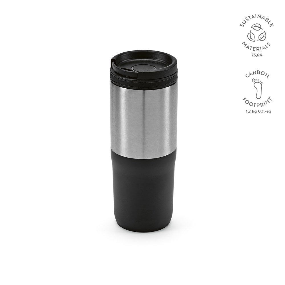 Oranje reisbeker gerecycled roestvrij staal 640 ml - Zwart - voor bedrijven en relatiegeschenken