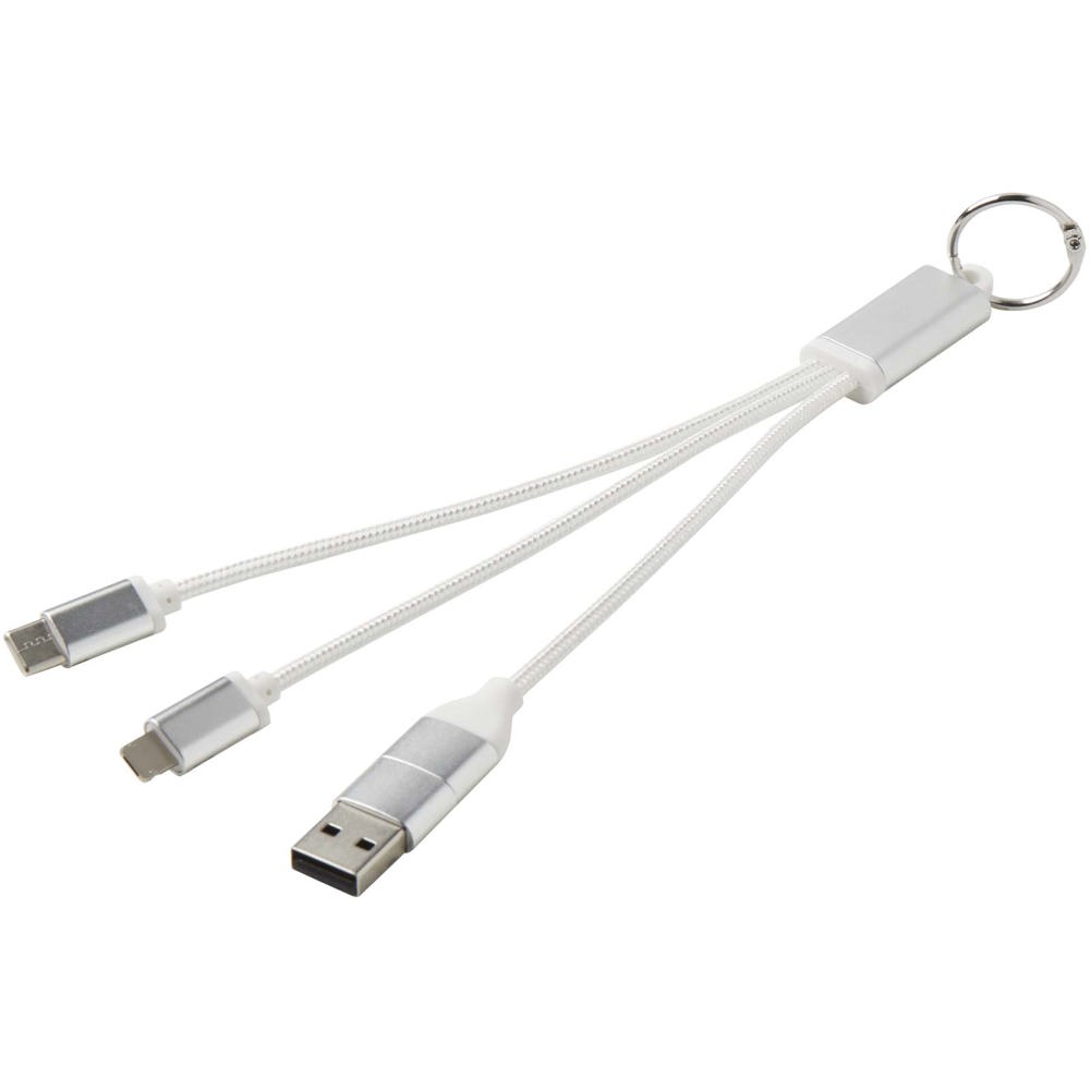 Metal 4-in-1 oplaadkabel van gerecycled aluminium met sleutelhanger - voor bedrijven en relatiegeschenken - Zilver