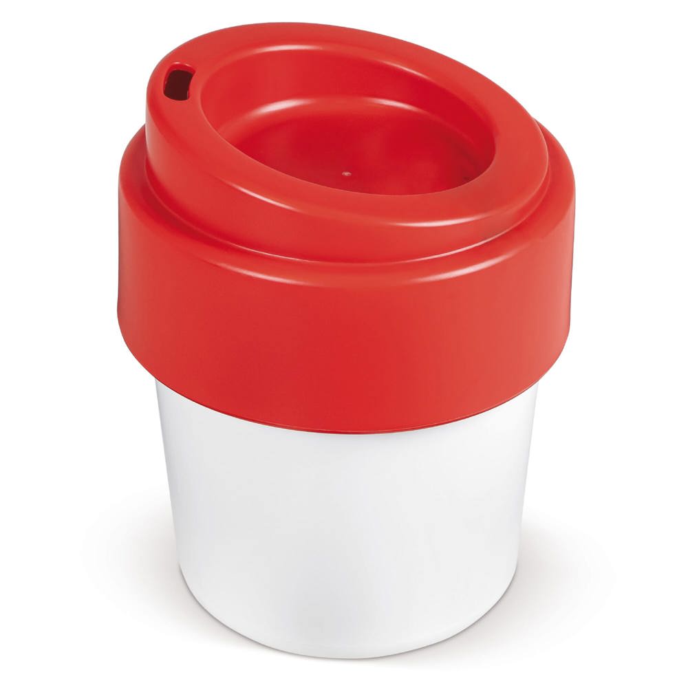 Koffiebeker Hot-but-cool met deksel 240ml - kopen of bedrukken - Wit / Rood