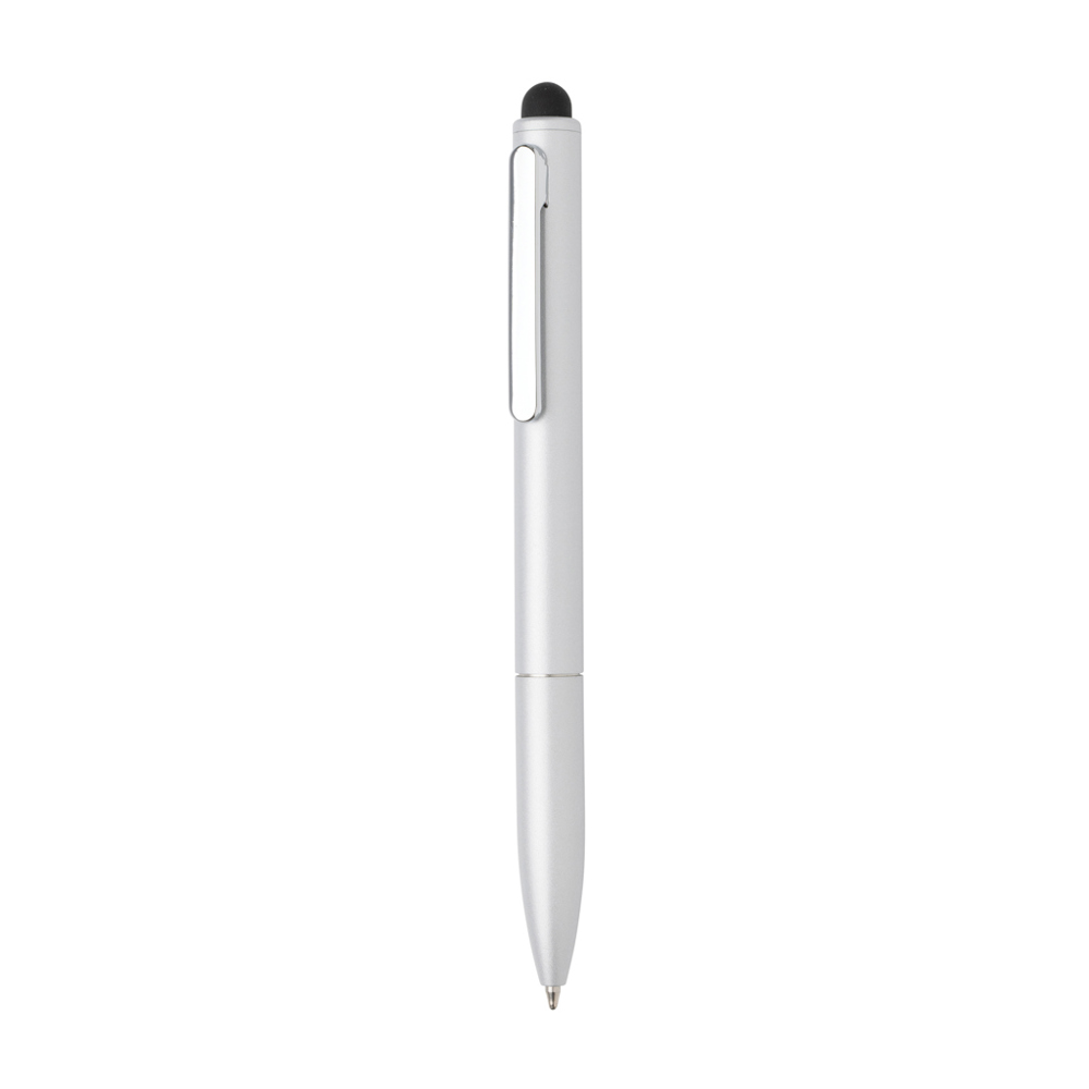 Kymi RCS-gecertificeerde gerecycled aluminium pen met stylus - bedrukt of onbedrukt verkrijgbaar - zilver (± PMS 428)