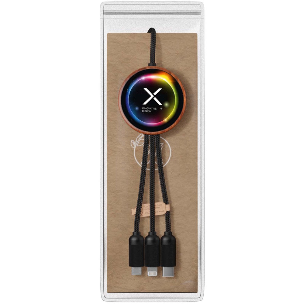 SCX.design C40 5-in-1 oplaadkabel van RPET met oplichtend logo en 10 W oplaadstation