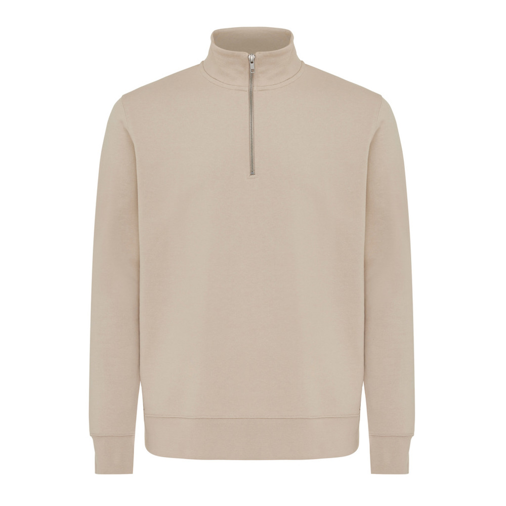 IQONIQ Elgon gerecycled katoen sweater met kwartritssluiting - voor bedrijven en relatiegeschenken - desert (± PMS 14-0708 TCX)