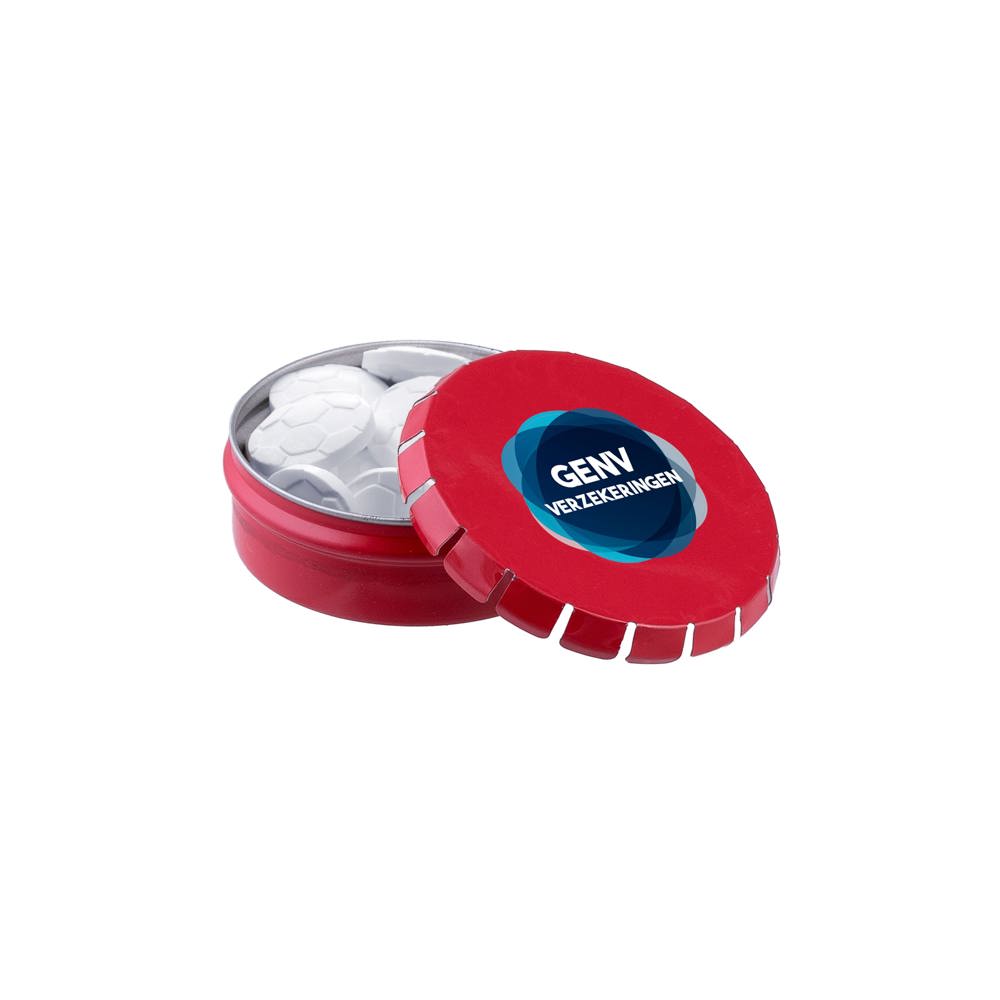Mini clic-clac blikje met vorm pepermunt - met logo of onbedrukt bestellen - Rood