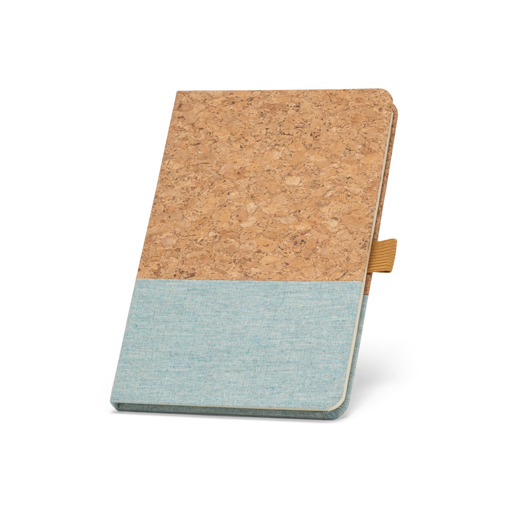 KLEE. A5 notitieblok van kurk en linnen met gelinieerde pagina's - met logo of onbedrukt bestellen - Licht blauw