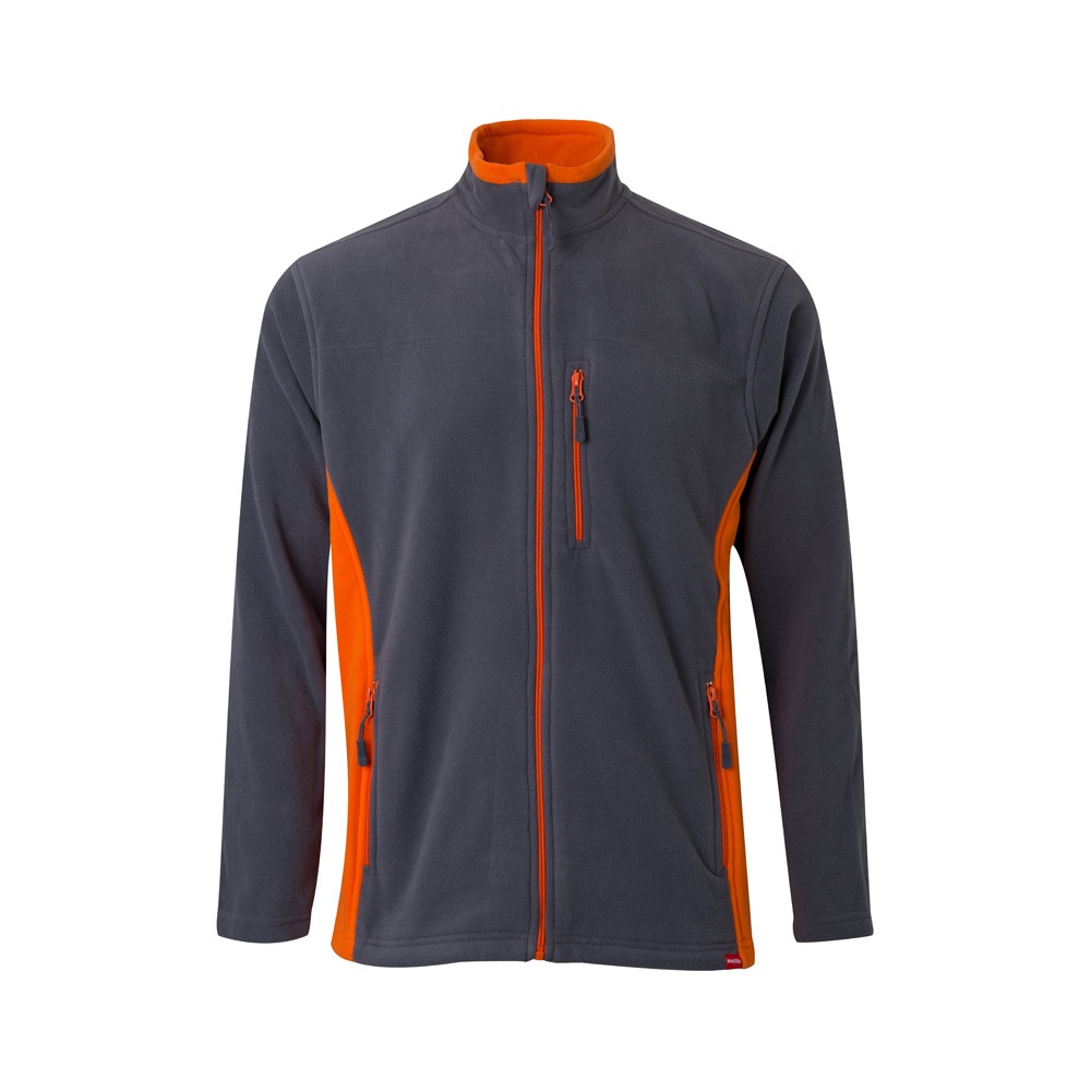 VL GERAS. Tweekleurig fleecejack (220g/m²) van polyester (100%) - bedrukt of onbedrukt verkrijgbaar - Grijs, Oranje