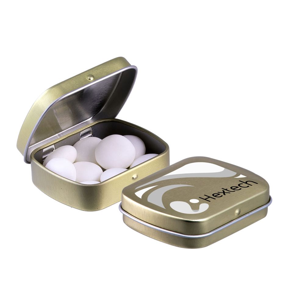 Mini scharnierblikje met Mentos mints - voor bedrijven en relatiegeschenken - Goud