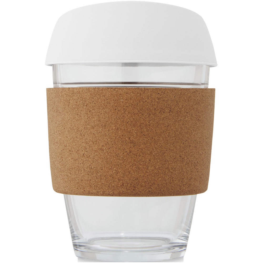 Lidan borosilicaat glazen beker van 360 ml met kurken grip en siliconen deksel