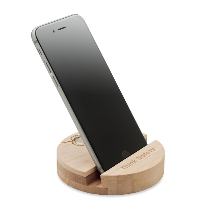 GROW ROUND STAND - Berkenhouten telefoonhouder - met logo of onbedrukt bestellen