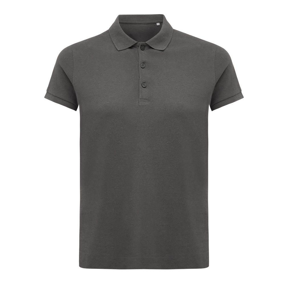 IQONIQ Yosemite dames recycled katoen pique polo - voor bedrijven en relatiegeschenken - antraciet (± PMS 19-3900 TCX)
