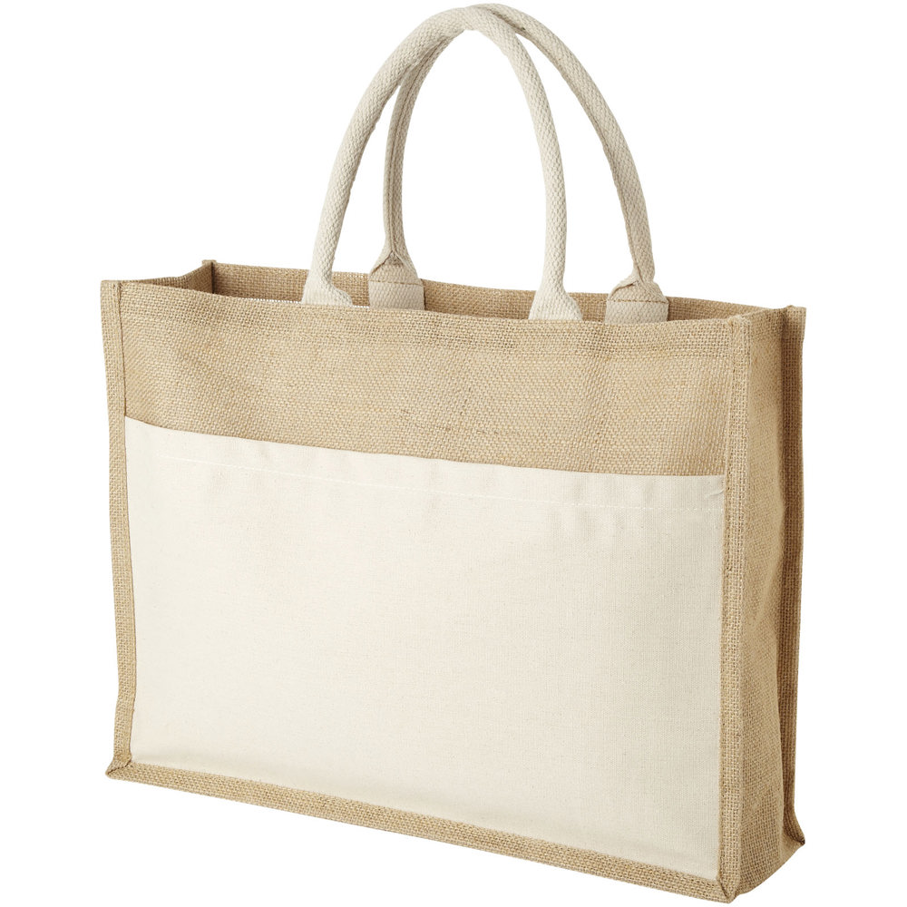 Mumbay jute draagtas met katoenen voorvak 18L - met logo of onbedrukt bestellen