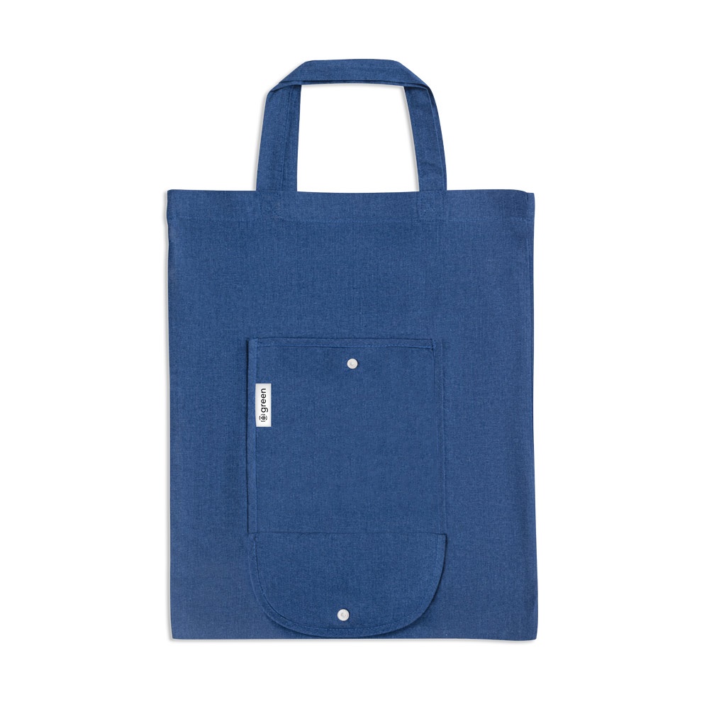 SIENA. Opvouwbare tas in katoen (50%), gerecycleerd katoen (30%) en polyester (20% rPET) (140 g/m²) - met logo - blauw