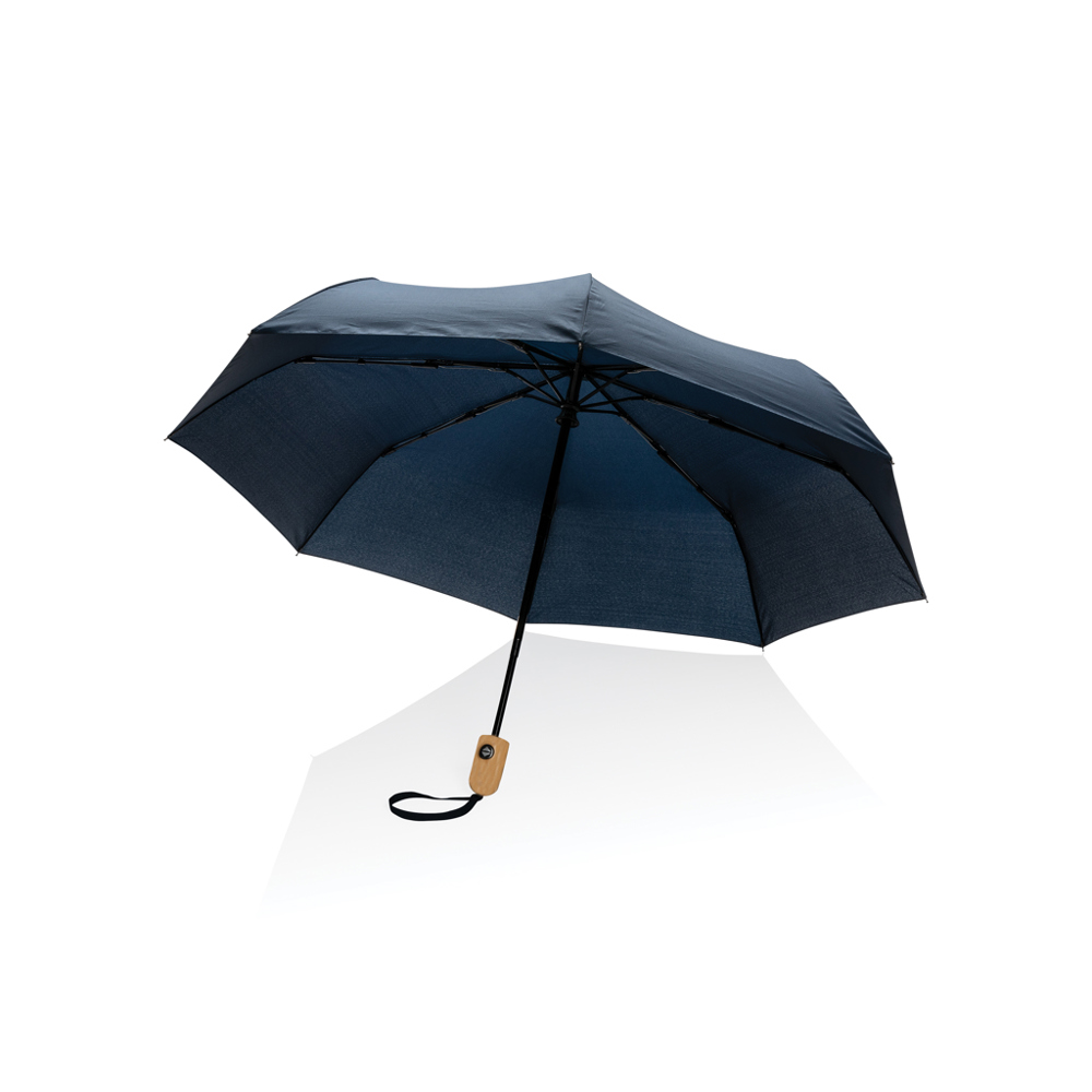 21" Impact AWARE™ RPET 190T bamboe auto open/dicht paraplu - met logo of onbedrukt bestellen - donkerblauw (± PMS 539)