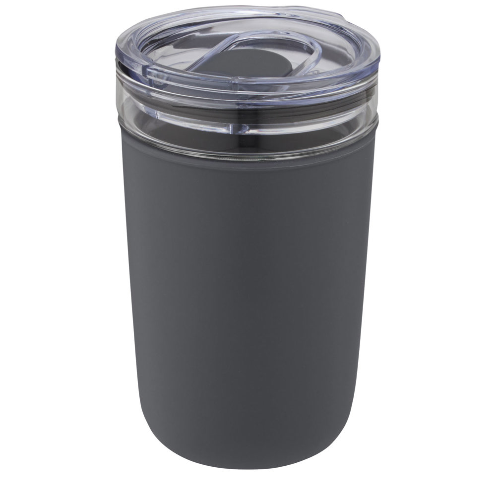 Bello 420 ml glazen beker met buitenwand van gerecycled plastic - voor bedrijven en relatiegeschenken - grijs