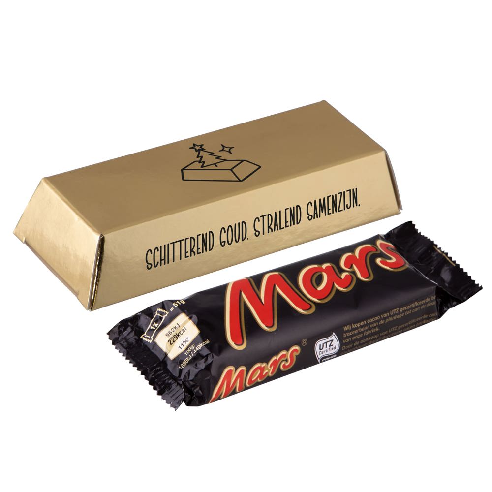 Goudstaaf met een snack reep - voor bedrijven en relatiegeschenken