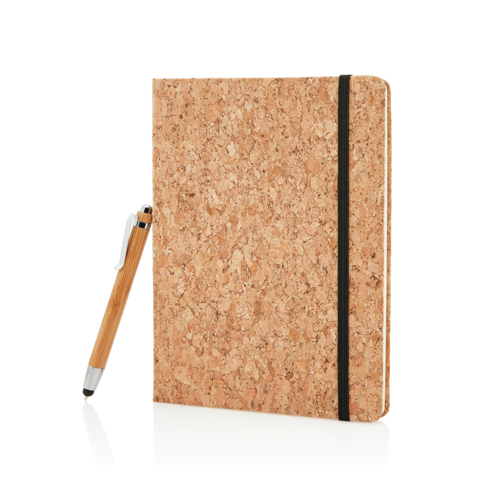 A5 kurken notitieboek incl. touchscreen pen - met logo of onbedrukt bestellen