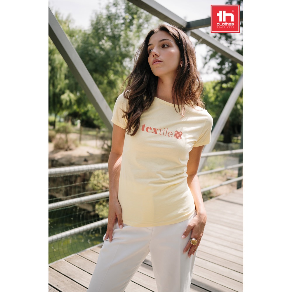 THC SOFIA. Katoenen dames-T-shirt met riem - bedrukt of onbedrukt verkrijgbaar