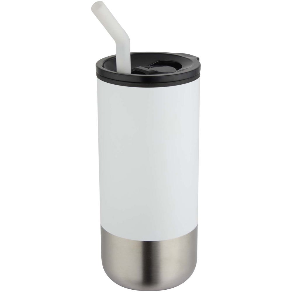 Grayson 480 ml RCS gerecycleerde geïsoleerde beker met rietje - voor bedrijven en relatiegeschenken - Wit