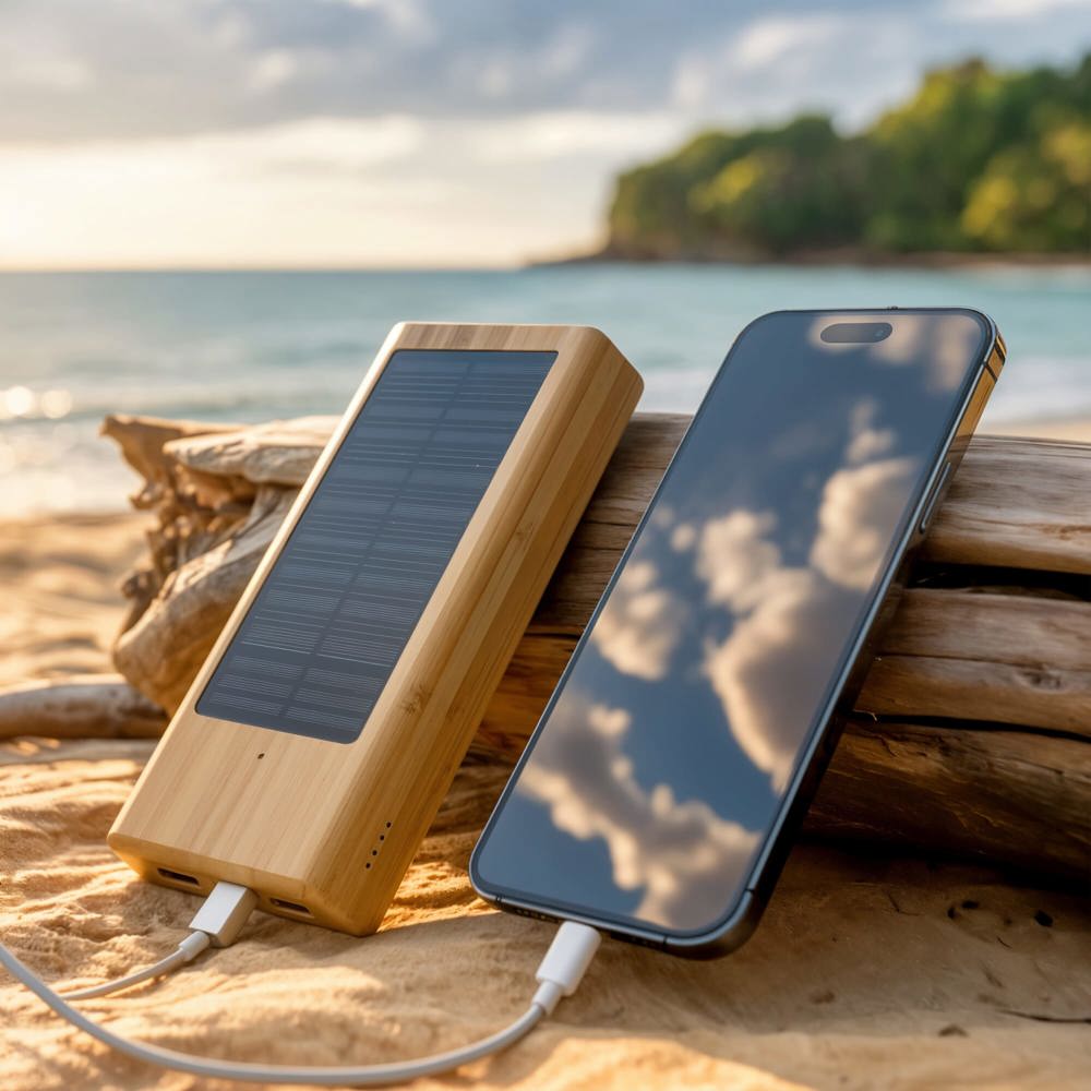 Powerbank Bamboe met Zonne Energie 8000mAh