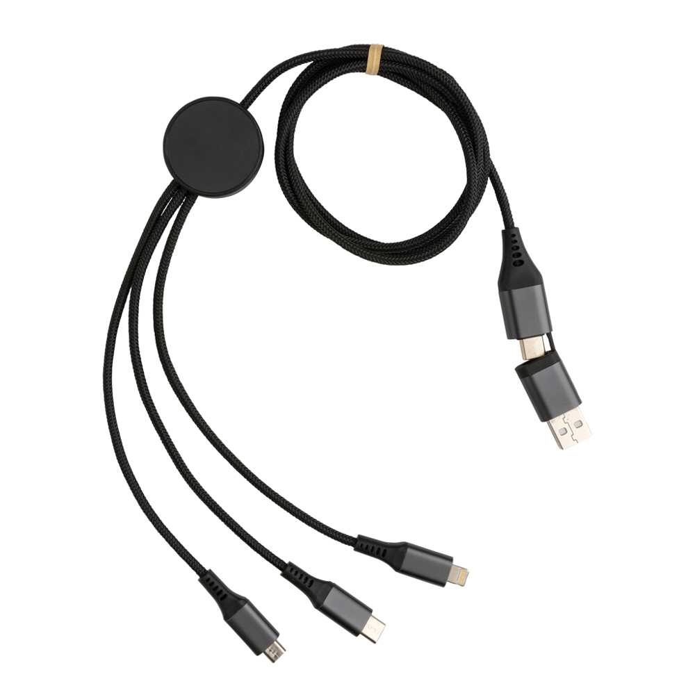 Terra 60W RCS recycled aluminium 120 cm 6-in-1 kabel - voor bedrijven en relatiegeschenken
