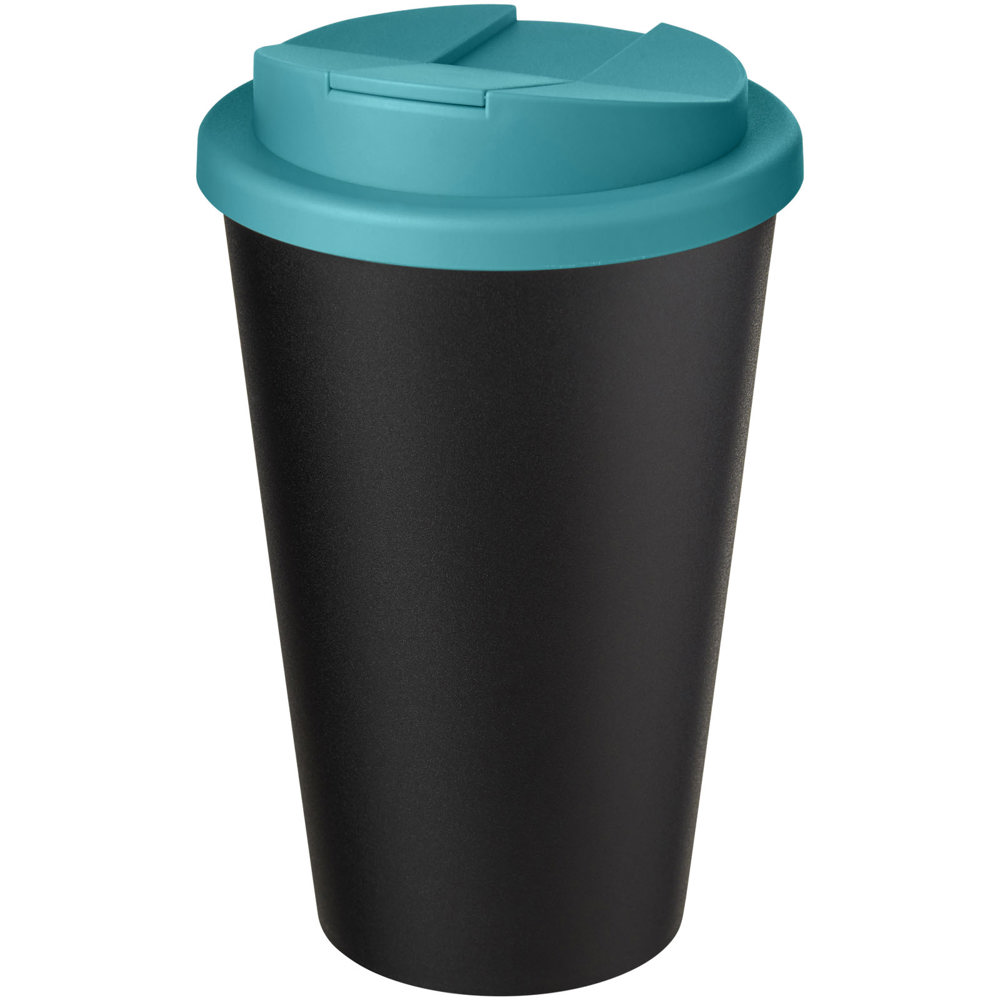 Americano® Eco 350 ml gerecyclede beker met spill-proof deksel - voor bedrijven en relatiegeschenken - Aquablauw, Zwart