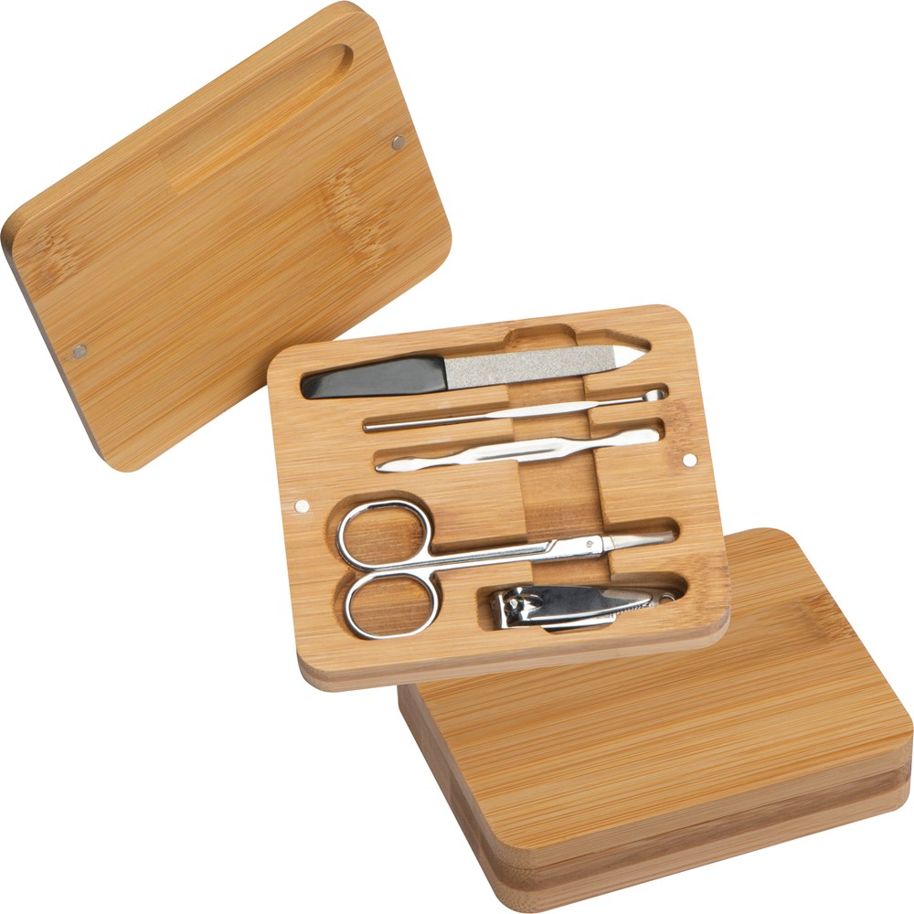 Manicureset in bamboe etui - met logo of onbedrukt bestellen