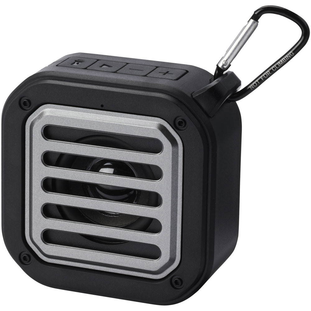 Solo IPX5 Bluetooth® speaker op zonne-energie van 3 W van RCS gerecycled plastic met karabijnhaak - bedrukt of