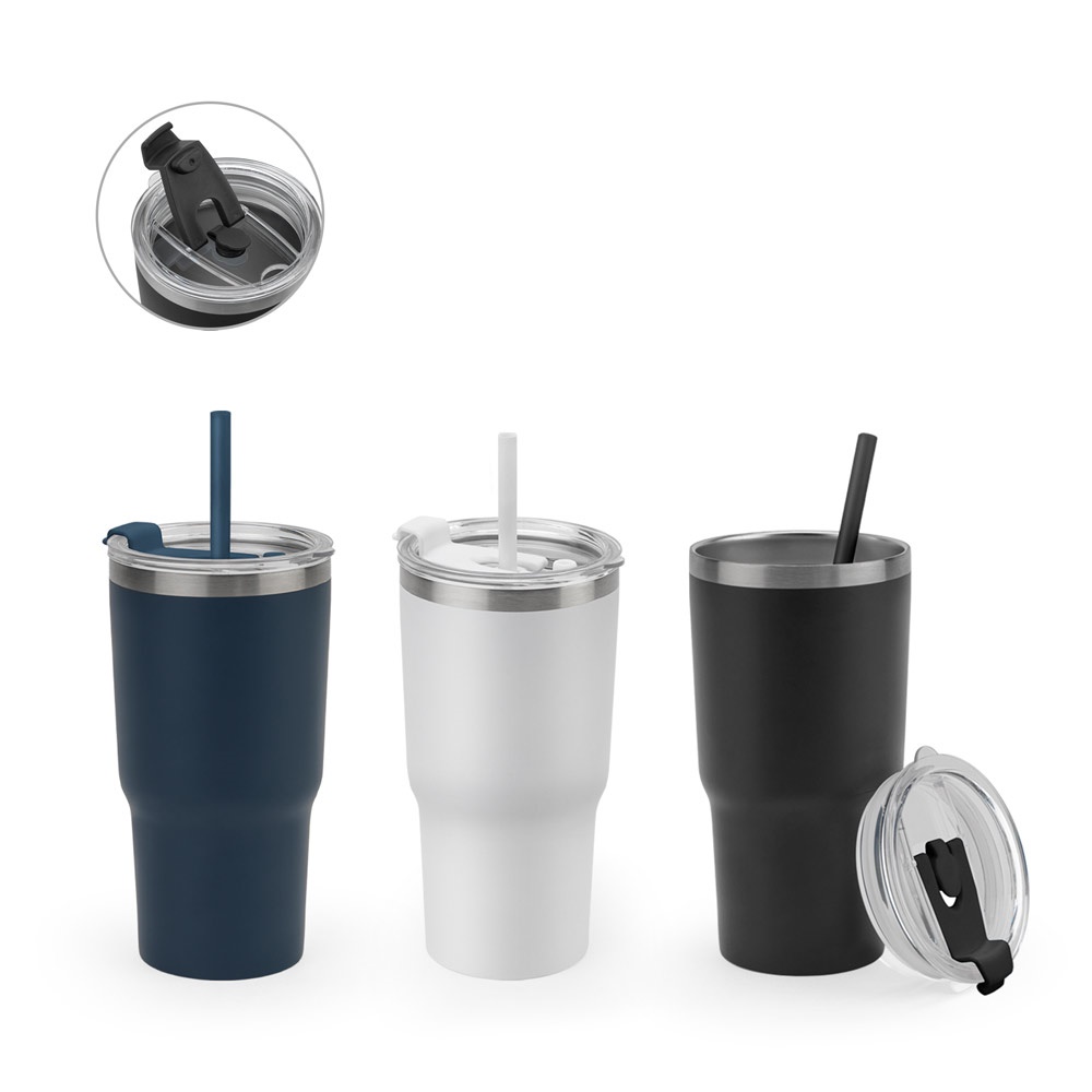 JOYNER M. Compacte roestvrijstalen reisbeker (91% gerecycled) met vacuüm geïsoleerde dubbele wand en een matte