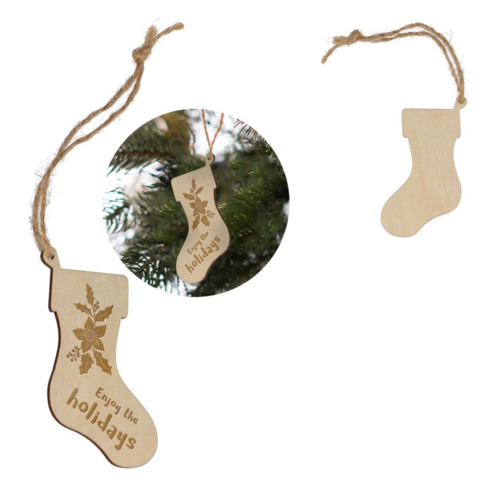 Houten kerstornament kerstsok - bedrukt of onbedrukt verkrijgbaar