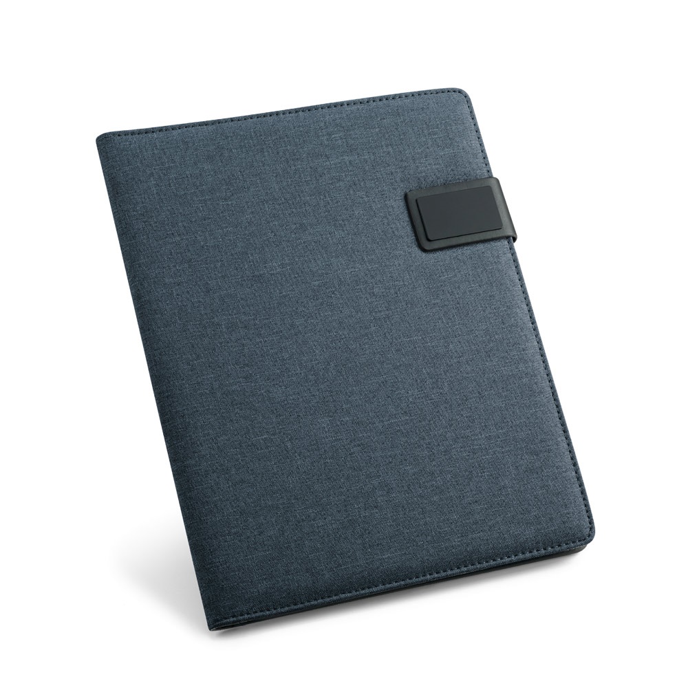 RIORDAN. A4 map in imitatielinnen en PU met gelinieerde pagina's blocnote - bedrukt of onbedrukt verkrijgbaar - Blauw