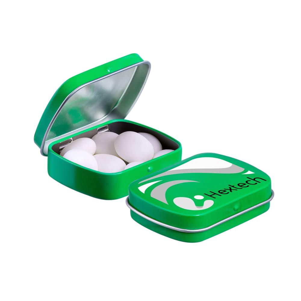 Mini scharnierblikje met Mentos mints - voor bedrijven en relatiegeschenken - Groen
