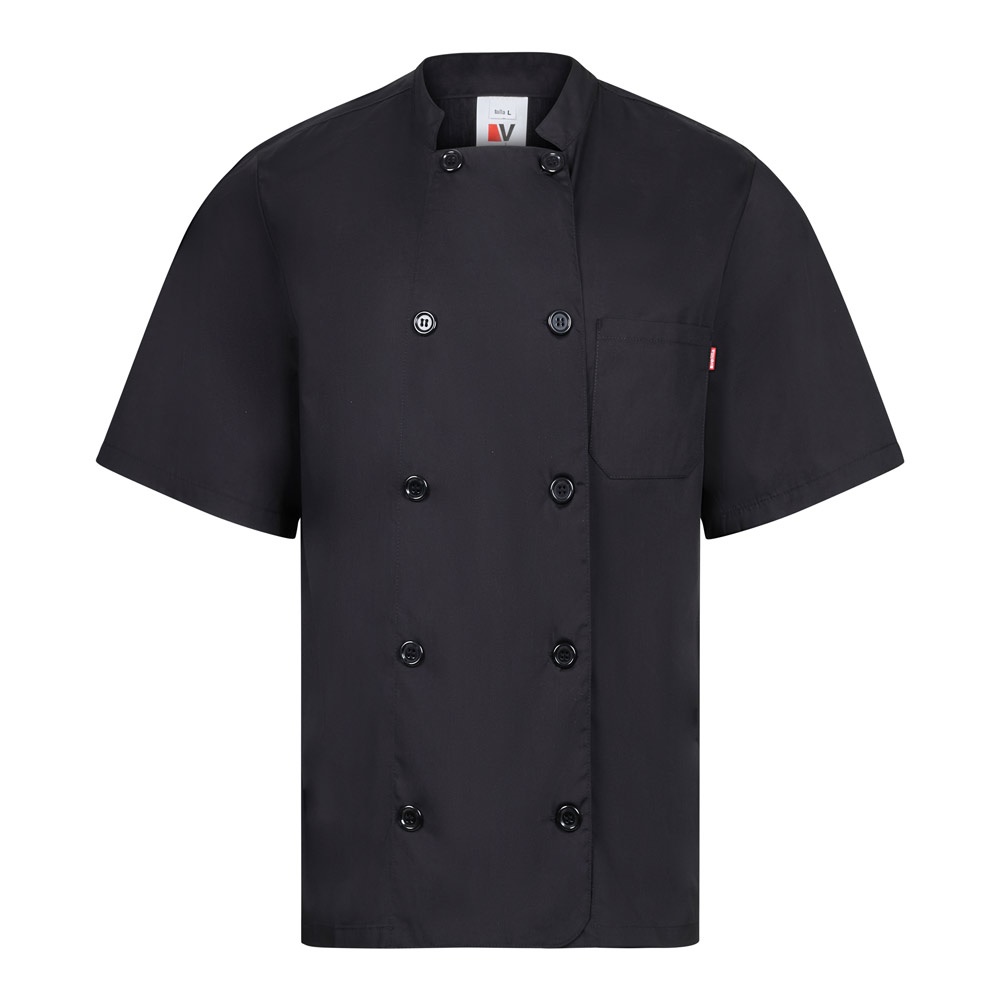 VL DURGA. Keukenjas in popeline met korte mouwen (110g/m²), van katoen (35%) en polyester (65%) - kopen of - Zwart