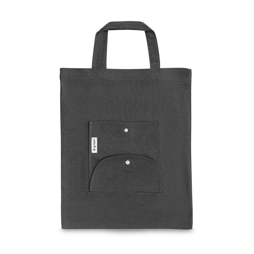 SIENA. Opvouwbare tas in katoen (50%), gerecycleerd katoen (30%) en polyester (20% rPET) (140 g/m²) - met logo - Zwart