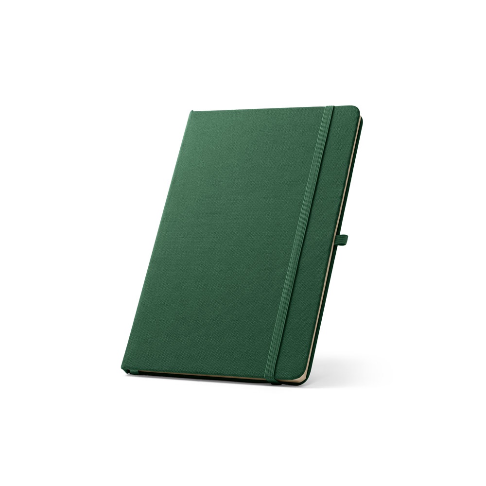 ANNE. A5 notitieblok in gerecycled polyester (100% rPET) met gelinieerde pagina's - kopen of bedrukken - donkergroen