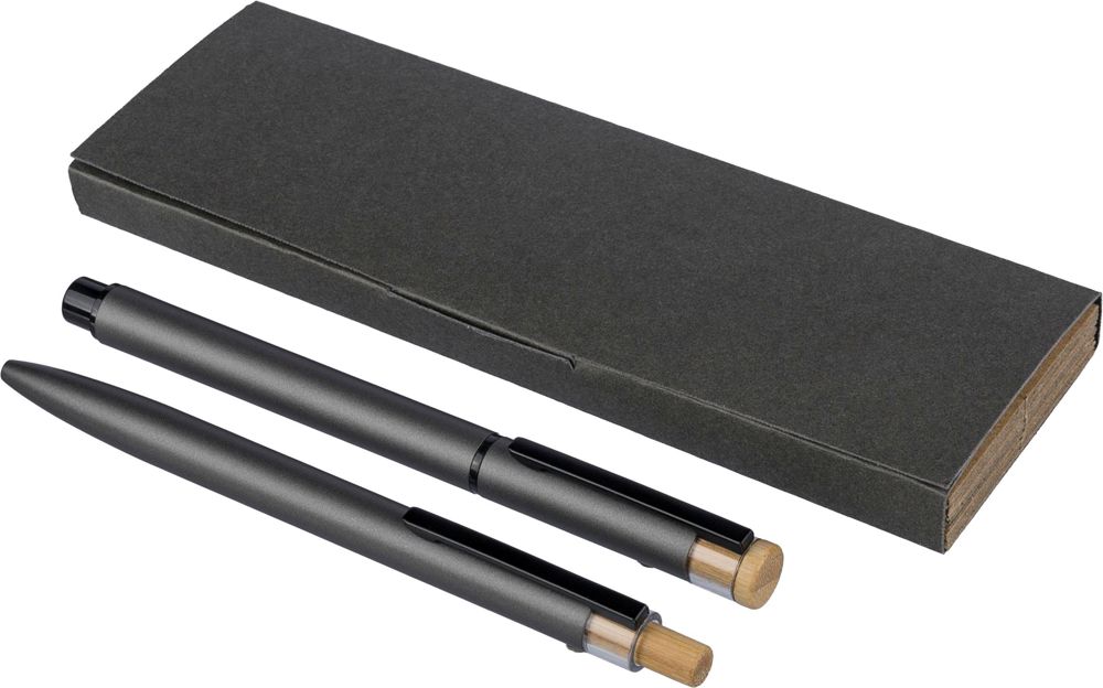 Gerecycled aluminium luxe schrijfset 2-delig Ilaria - bedrukt of onbedrukt verkrijgbaar