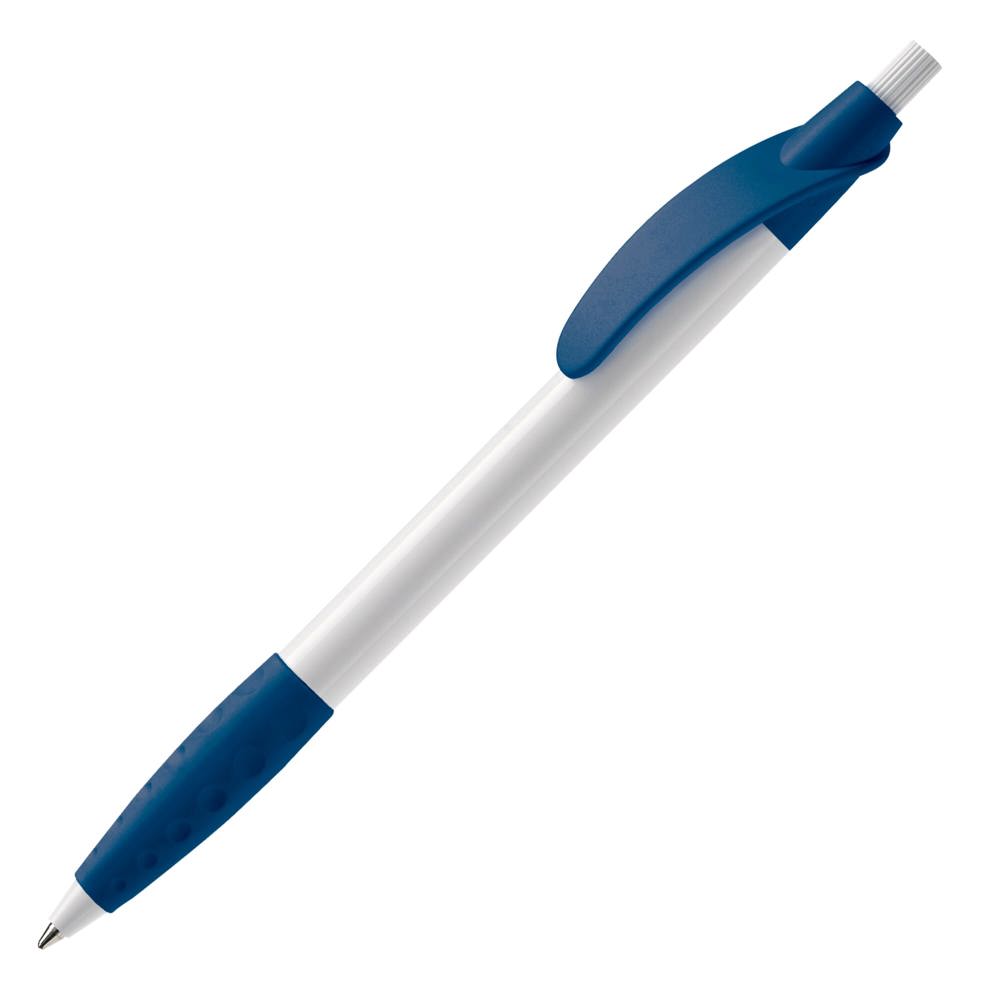 Balpen Cosmo grip hardcolour - met logo of onbedrukt bestellen - Wit / Donkerblauw